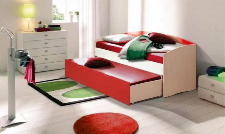 Кровать детская выдвижная Дуб молочный/Мангостин металлик/Сиреневый металлик глянец_0