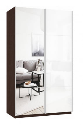 Шкаф-купе двухдверный Прайм 1400 Зеркало/Белое стекло Венге_0