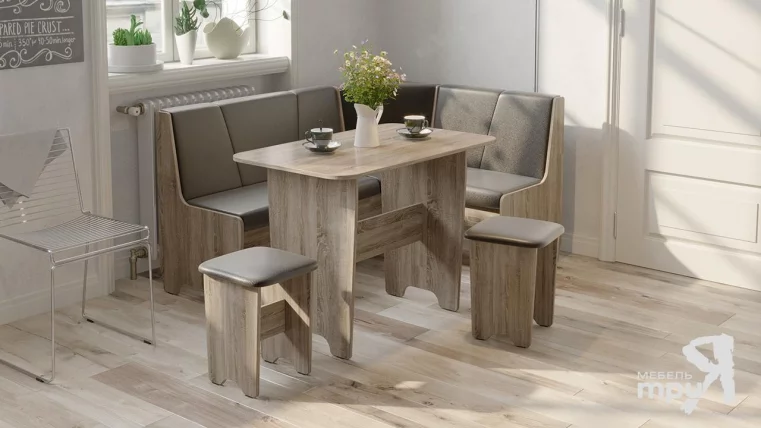 Кухонный уголок Техас Исп.1 Дуб Сонома трюфель/Экокожа коричневая_2