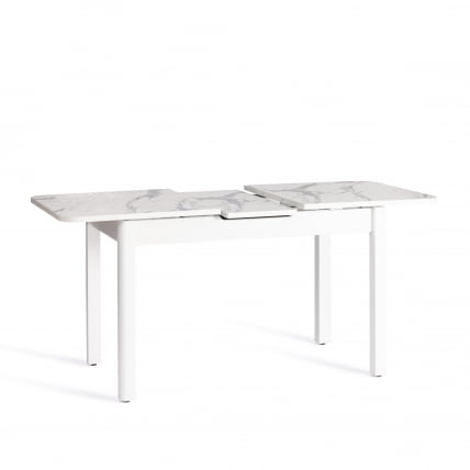 Стол АЛИГЕРЙ ЛДСП/ХПЛ/опора-массив березы , 130 х 75+30 х 75 см, Мрамор светлый/белый / ALIGERY ЛДСП/HPL/опора-массив_4