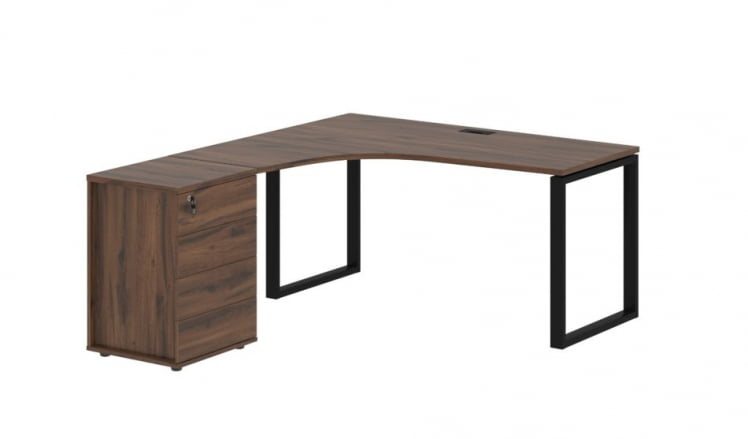 Стол эргономичный с тумбой левый EDIS EQCET 1518 L Дуб Денвер темный Черный_0