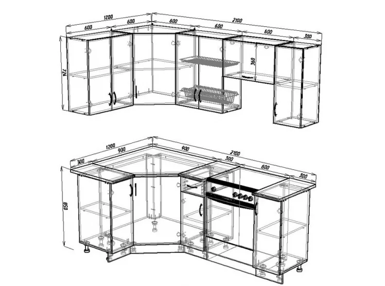 Гарнитур кухонный угловой 2100 с мойкой и сушкой Ромашка ГКУСМ2100-1.1.2 Ясень шимо светлый_4