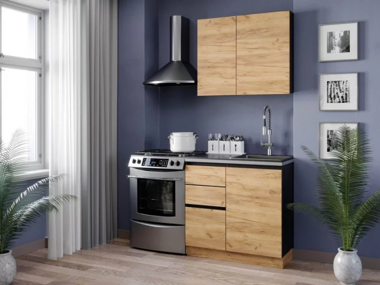 Шкаф кухонный 300 высокий Шервуд ЛД 281.410.000.031 Черный Дуб золотой_2