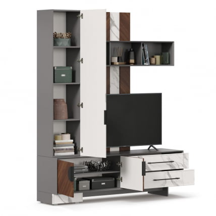 Тумба ТВ комбинированная Вилена ЛД 138.130.000 Оникс Серый/Орех/Монте белый_1