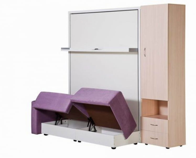 Шкаф-диван-кровать Смарт 1 3-в-1 правый 1600 Белая шагрень_1