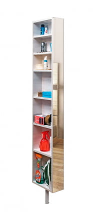 Поворотный шкаф в белом глянцевом стекле Зум Шелф Беленый дуб_2