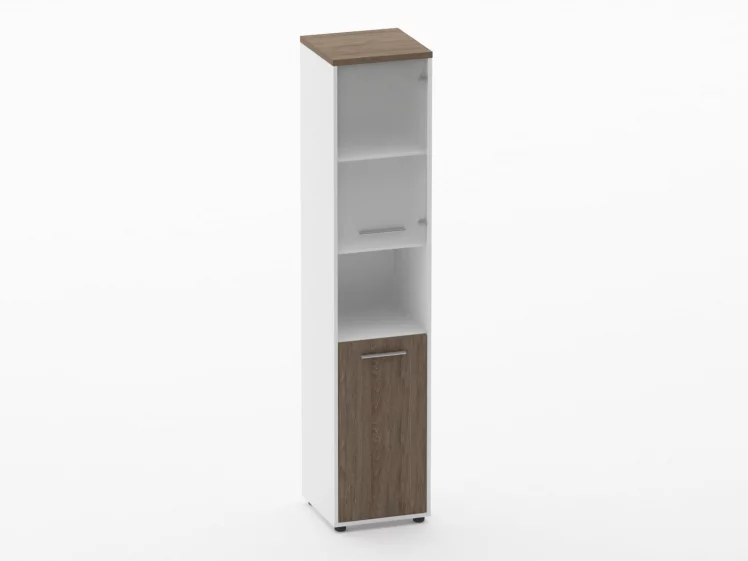 Шкаф 4 узкий верх стеклянная дверь, низ закрытый, с нишей Deka 10.19.18Пр Дуб Верцаска/Белый_0
