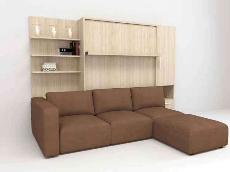 Шкаф-диван-кровать Смарт 1 правый с полкой и пуфом 1400 Дуб молочный_0