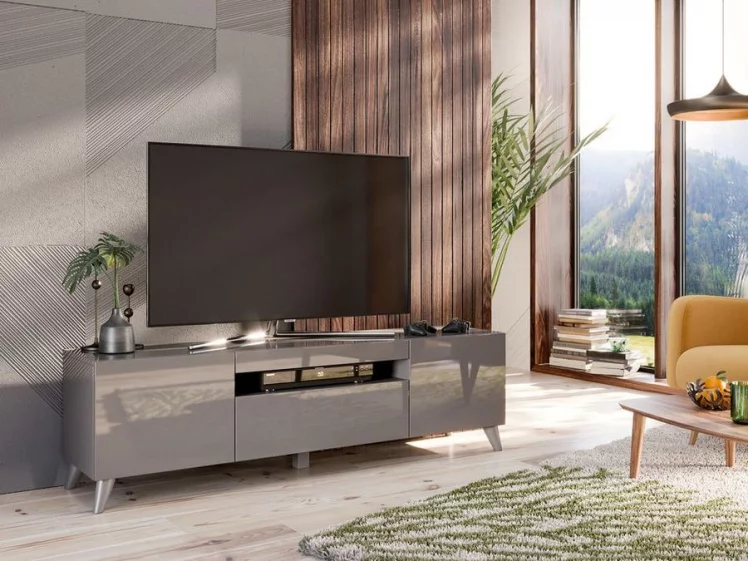 Тумба под ТВ Бруклин 1600 с опорами Оникс Серый глянец_5