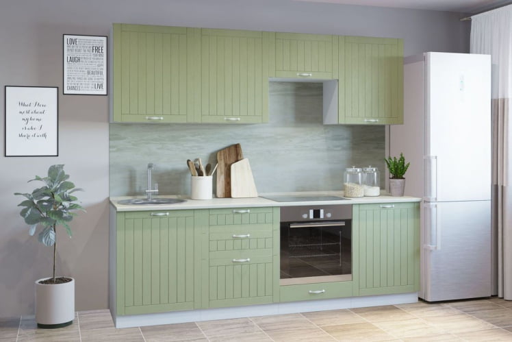 Гарнитур кухонный 2400 (врезная мойка) древесный супермат фисташка_0