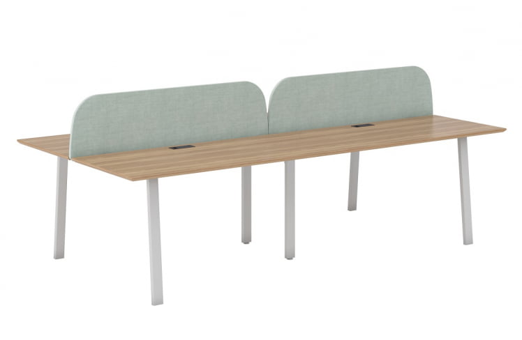 Рабочая станция на 4 места с 2-мя тканевыми экранами с креплениями. А-образные опоры 60х30 ЕCО144/А/60х30/ВХТ/АНТ.У003 +2 ЕCО501.ЗЕЛ / ECO144/А/60х30/WHT/ANT.U003 ECO501.ZEL_0