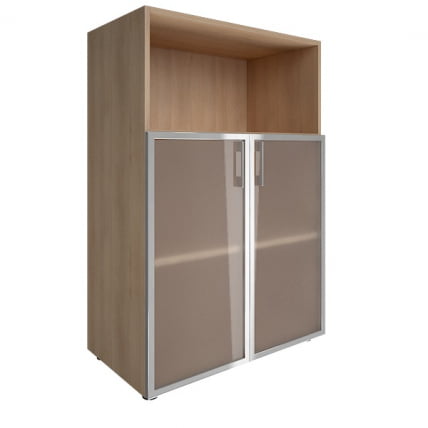 Шкаф книжный средний со стеклом в раме Lacobel без топа YALTA LT-ST 2.2R white Снежная Платина_0