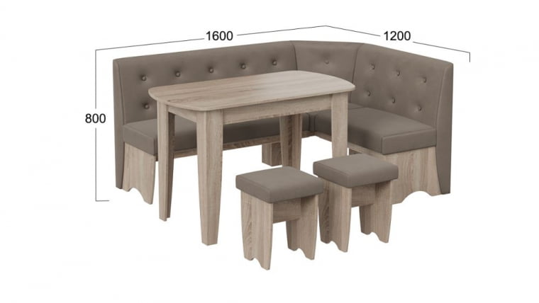 Кухонный уголок Барселона Дуб Сонома трюфель, Микровелюр Duna Stone_2