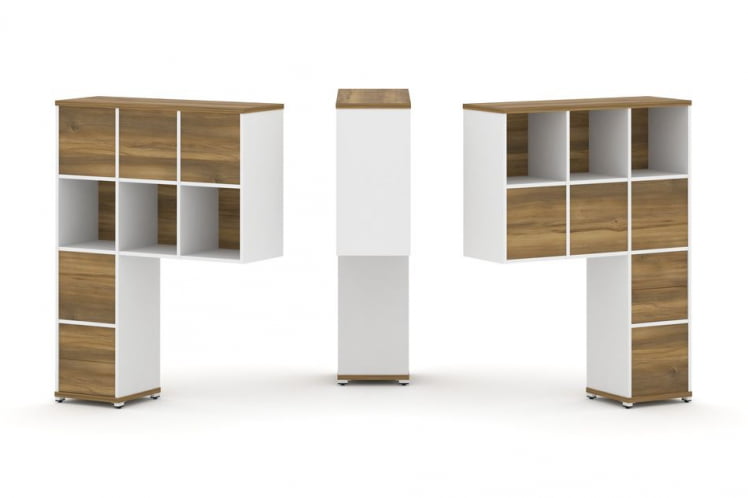 Надставка на стол высокая двухсторонняя + задняя стенка (8 шт.) + блок с 2-мя ящиками (2 шт.) CONCEPT CN.DNV-006 Сандал Янтарный Белый бриллиант Белый металл_0