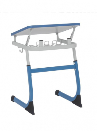 Парта одноместная регулируемая по высоте СМАРТЙ 600х500 с углом наклона столешницы и антивандальной полиуретановой кромкой (рост 5-7) Голубой/Серый / SMARTY_1