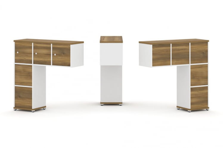 Надставка на стол низкая односторонняя + задняя стенка (5шт.) + блок с 2-мя ящиками (2шт.) + распашной фасад (3 шт.) CONCEPT CN.ONN-005 Сандал Янтарный Белый бриллиант Белый металл_0