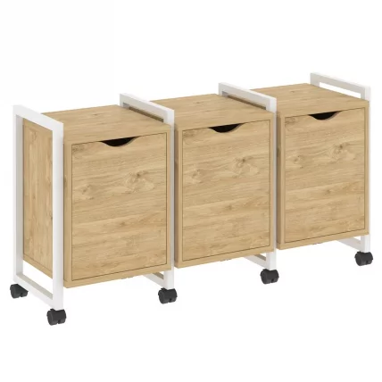 Тумба на колесных опорах наборная. Вариант №5 LOFT VR.L-TN-5.K Металл белый Тиквуд светлый_0