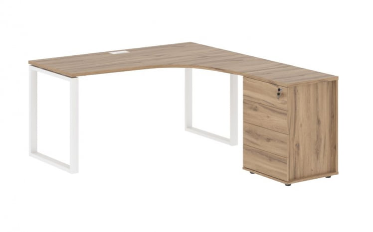 Стол эргономичный с тумбой правый EDIS EQCET 1518 R Дуб Денвер светлый Белый_0