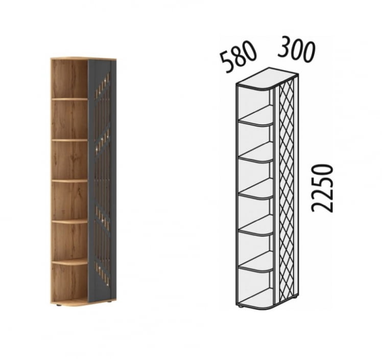 Стеллаж торцевой (лев/прав) Монако 902.17 Дуб Вотан Графит_1