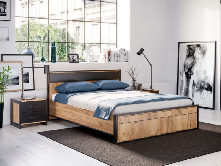 Кровать двуспальная 1600 с тумбами Техно 06 Дуб Золотой Черный_2