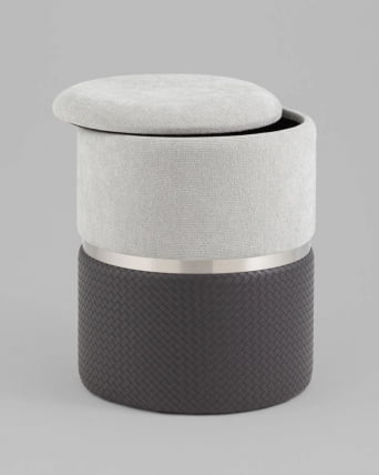 Пуф Кэрри с ящиком серо-черный шенилл с экокожей_4