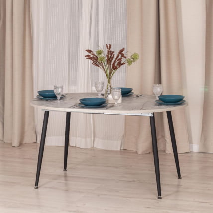 Стол VELETA ЛДСП/HPL/металл, 100 x 100+40 x 75 см, Дуб Порфир/черный_10