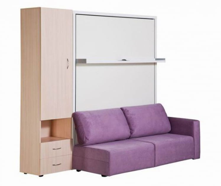 Шкаф-диван-кровать Смарт 1 3-в-1 левый 1400 Дуб молочный_0