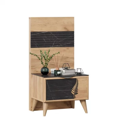 Тумба прикроватная Шелли правая с декоративным щитом Камень Пьетра чёрный_0