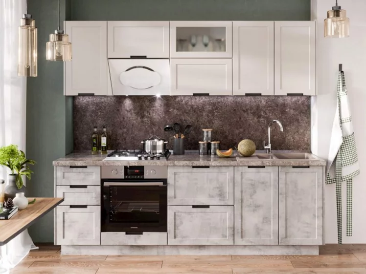 Кухонный гарнитур Джамис №2 Белый кашмир Белый камень_0