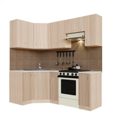 Гарнитур кухонный угловой 2100 Ромашка ГКУ2100-1.1.2 Ясень шимо светлый_0