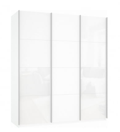 Шкаф-купе трехдверный Прайм 1800 Белое стекло/ДСП/Белое стекло Белый снег_0