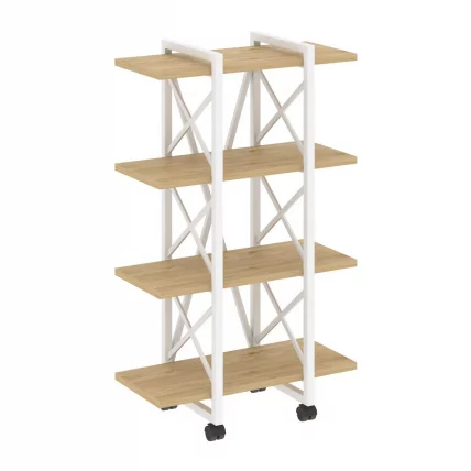 Стеллаж на колесных опорах - 4 полки LOFT  VR.L-MST.K-4.4V Металл белый Тиквуд светлый_0