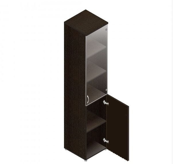 Шкаф для документов узкий с прозрачными стеклами Р.П-2СБ Венге_0