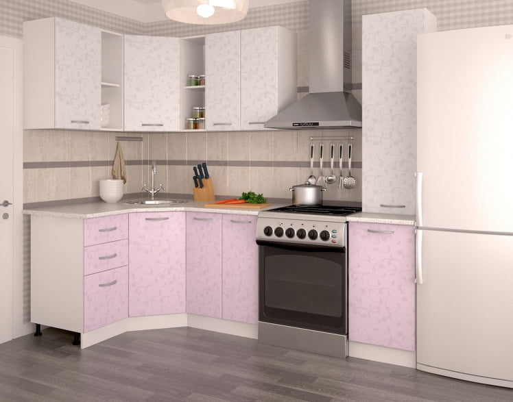 Кухонный гарнитур угловой Белые цветы Ирис №1_0