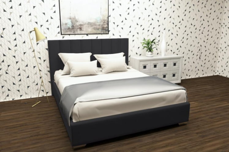 Мягкая интерьерная кровать Терра с подъемным механизмом Цвет фасада: Темно серый; Материал фасада: Металл/Велюр; Спальное место: 1200х2000 мм_0