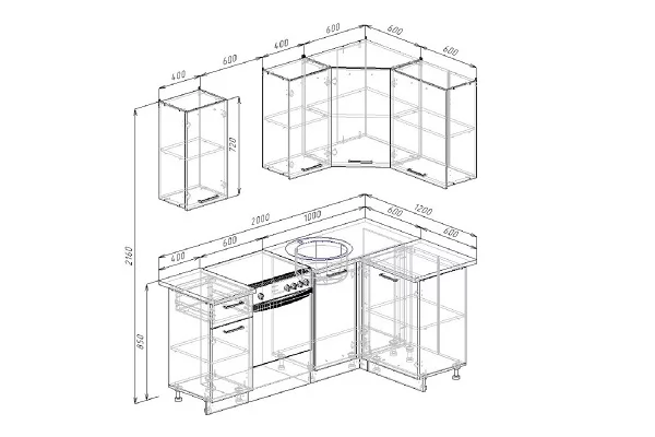 Гарнитур кухонный угловой 2000 Шампань 2000х1200_1
