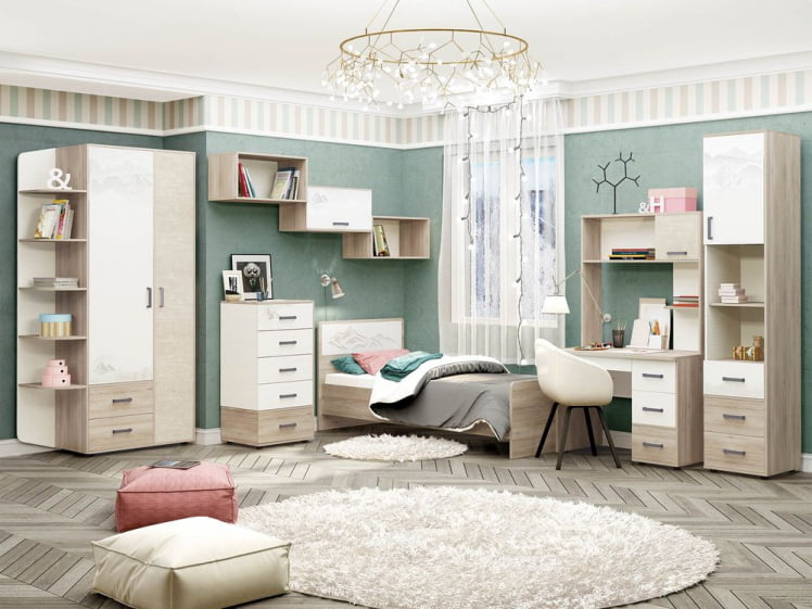 Набор подростковой мебели Эверест 5 Дуб Кронберг/Белый шпон/Плаза Стоун_0