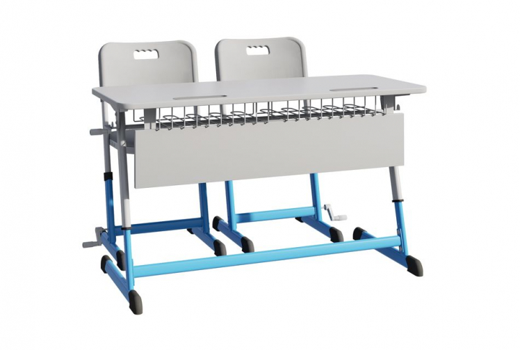 Парта двухместная НОМАД В с ручной регулировкой высоты (рост 4-6) Голубой/Серый / NOMAD V_1
