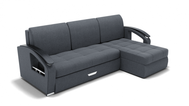 Диван Дубай-1 с оттоманкой угол левый/правый (ЗР) Цвет фасада: Серый; Тип: Левый/правый; Материал фасада: Металл/Велюр_0