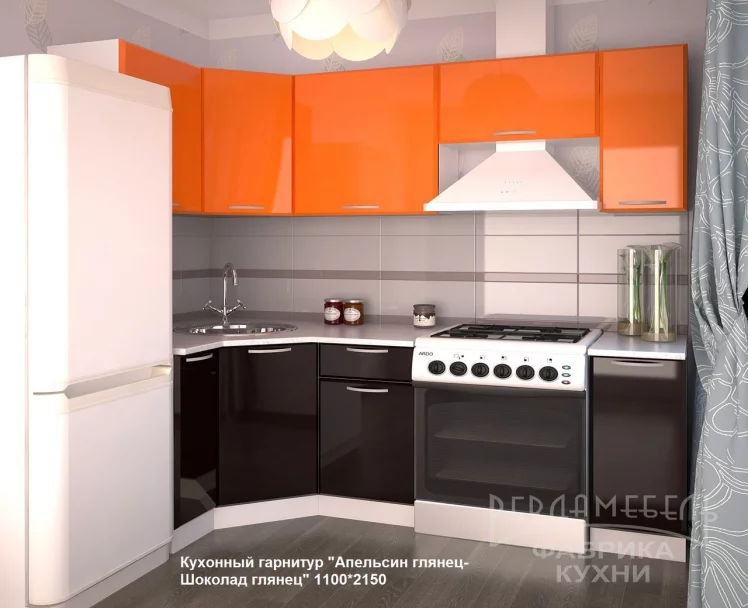 Кухонный гарнитур угловой Апельсин глянец Шоколад глянец №2_0