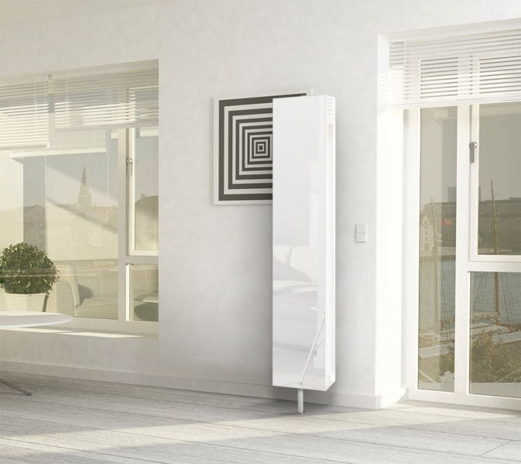 Поворотный шкаф в белом глянцевом стекле Зум Шелф Беленый дуб_0