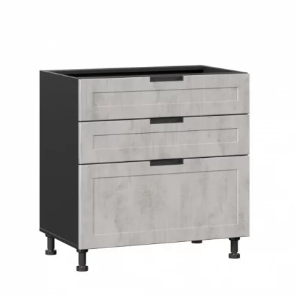 Тумба кухонная 800 с 3 ящиками (4) Джамис ЛД 296.160.000.053 Черный Белый камень_0