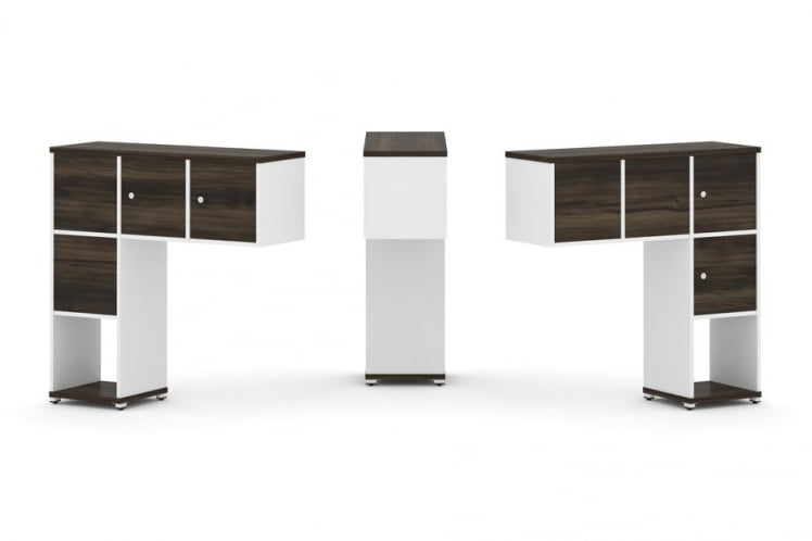 Надставка на стол низкая двухсторонняя + задняя стенка (4 шт.) + распашной фасад (4 шт.) CONCEPT CN.DNN-002 Дуб Мали Белый бриллиант Белый металл_0