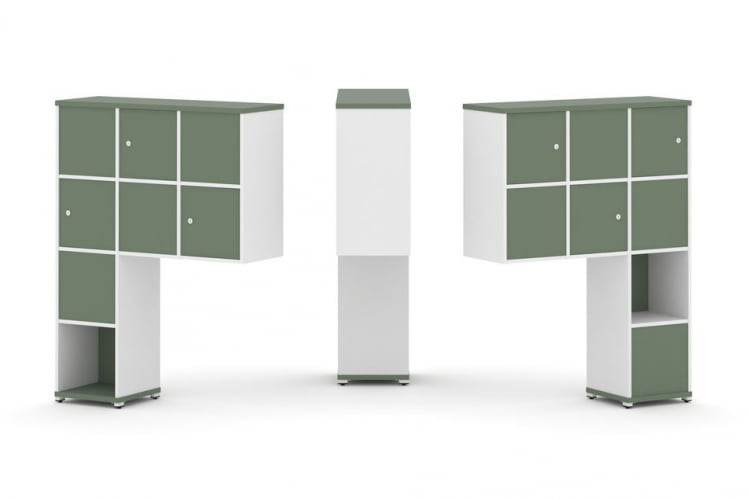 Надставка на стол высокая двухсторонняя + задняя стенка (8 шт.) + распашной фасад (6 шт.) CONCEPT CN.DNV-002 Кобо Белый бриллиант Белый металл_0