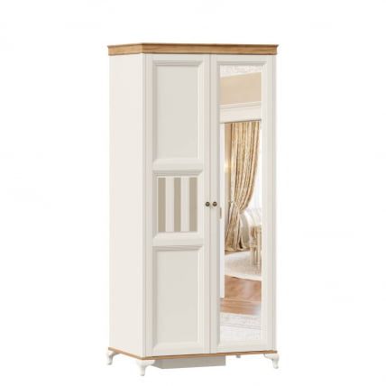 Шкаф двухстворчатый с зеркалом Вилладжио Алебастр/Дуб золотой_1