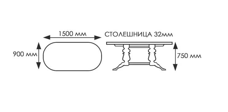 Стол обеденный Овальный на 2-м подст. толстая 1 кат. 2040 мат венге_1
