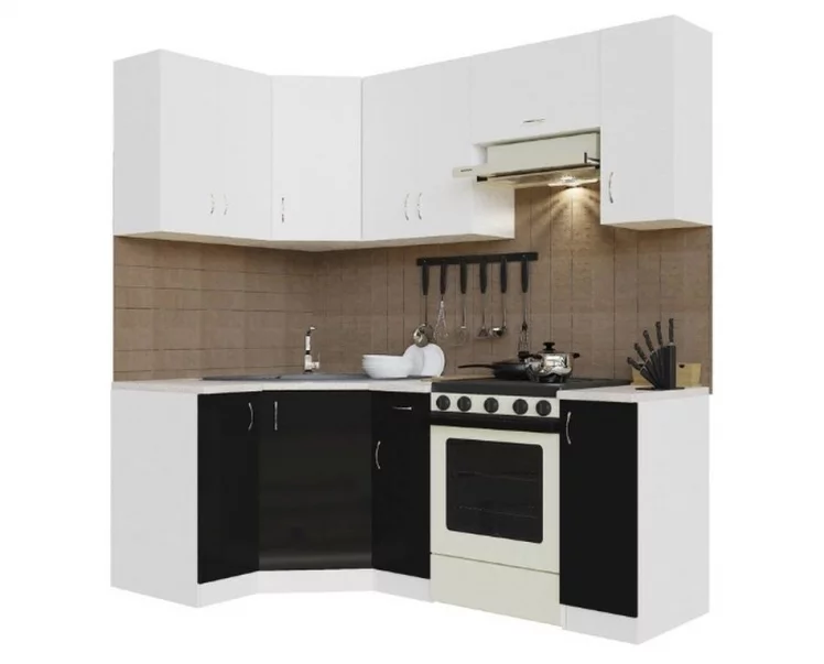 Гарнитур кухонный 2100 угловой Роза ГКУ2100-5.5_7.2 Белый Черный_0