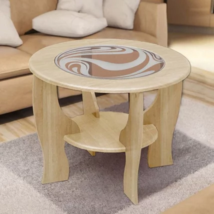 Стол журнальный со вставкой из стекла круглый Сандал Рамух_1