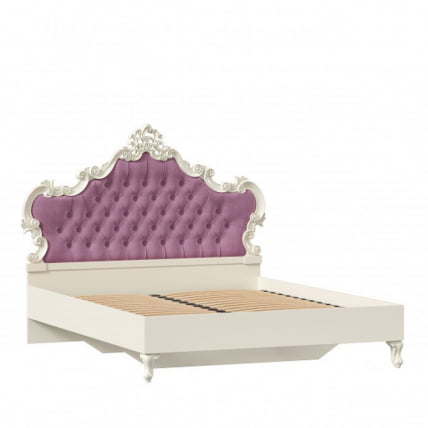 Кровать двуспальная 1600 с мягким изголовьем Маркиза ЛД 517.145.000 Алебастр Сиреневый_1