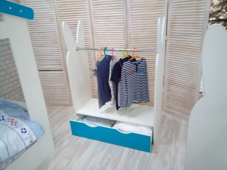 Стеллаж-вешалка Зайка Белый-Лазурь_0